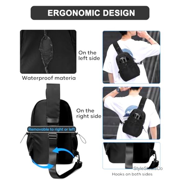 Small Nylon Sling Backpack with USB Port for Hiking Travel Gym
